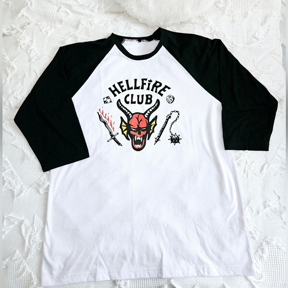 Hellfire Club 3/4 Sleeve Baseball Graphic Tshirt Top Large